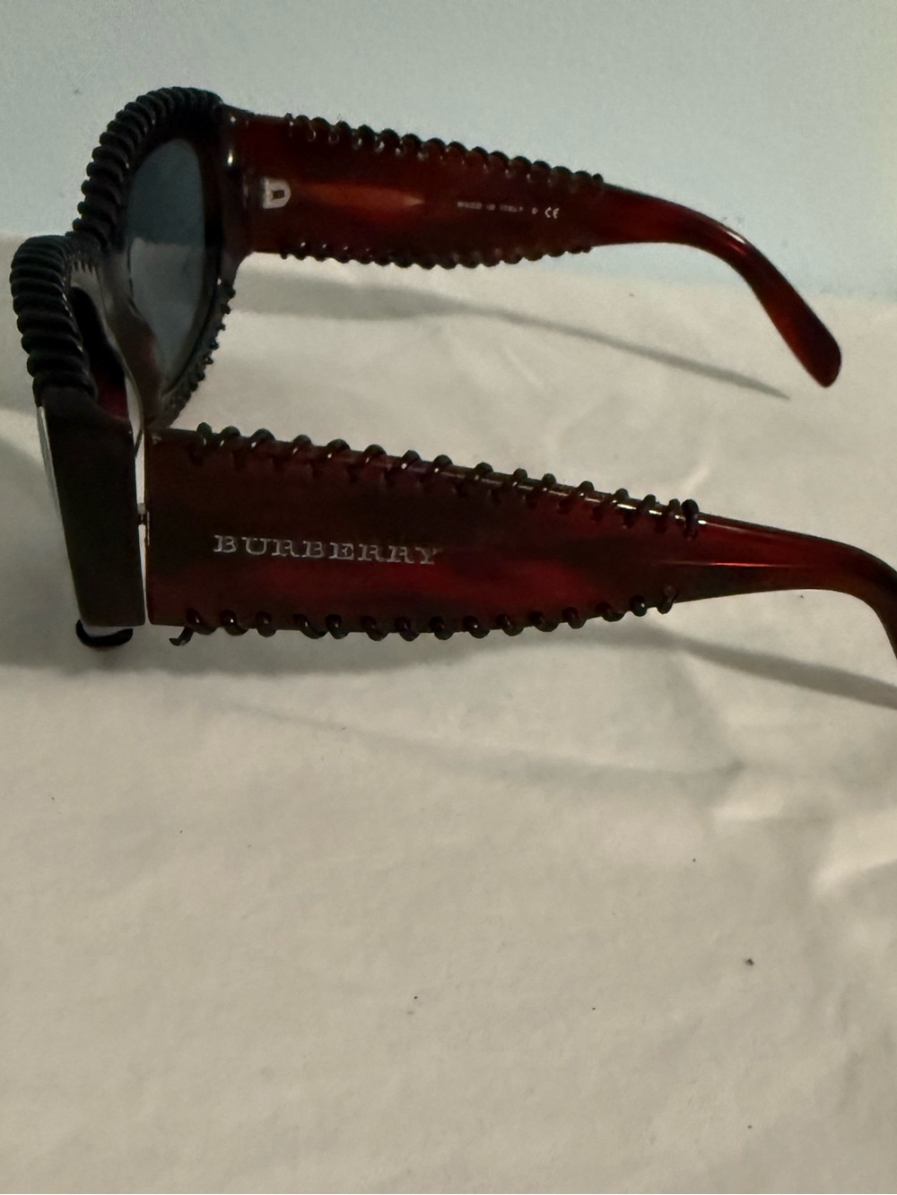 Burberry Dark Brown Oval Sunglasses with Black leather Trim! So unique! - Picture 3 of 12